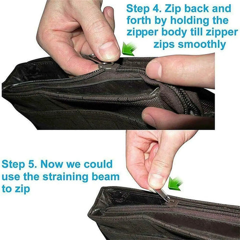 Using Zipper Repair Kit Quick Fix Clip For Coats Jackets Luggage And Backpacks No Fuss Zip Slider Rescue 6 Piece Universal Zipper Repair Set For Broken Sliders Split Tracks And Missing Teeth on a black bag