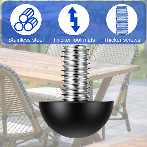 Close-up of Stainless Steel M8 Adjustable Furniture Leg Levelers Set with nylon base and screw, suitable for tables and chairs.