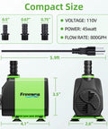Submersible Fountain Pump 800GPH 45W Ultra Quiet Aquarium System With Three Nozzles 10 Ft Lift Awesome For Small Ponds