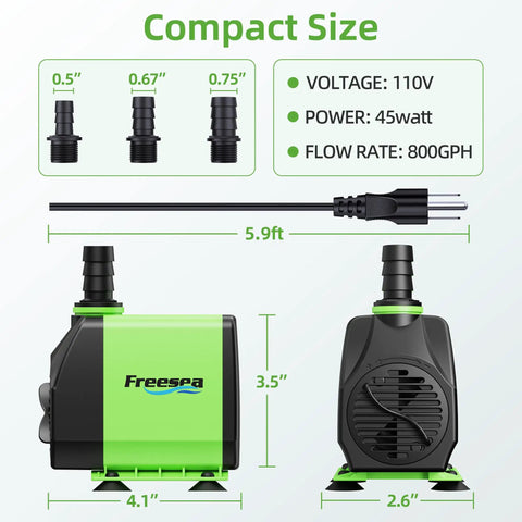 Submersible Fountain Pump 800GPH 45W Ultra Quiet Aquarium System With Three Nozzles 10 Ft Lift Awesome For Small Ponds