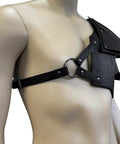 Viking Faux Leather Pauldron Shoulder Armor For LARP And Cosplay Badass Medieval Knight Look in black PU leather on mannequin
