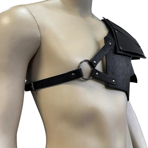 Viking Faux Leather Pauldron Shoulder Armor For LARP And Cosplay Badass Medieval Knight Look in black PU leather on mannequin