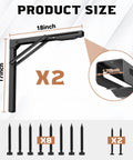 18 Inch Heavy Duty Wall Shelf Brackets Built Tough Rock Solid Collapsible Bracket Kit with screws and measurements.