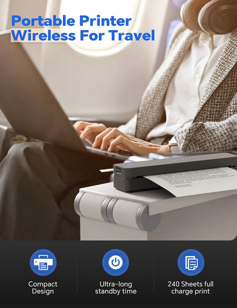 Grab And Go Portable Thermal Printer With 300Dpi Resolution Prints Docs On The Fly With Zero Ink Hassle Smooth Bluetooth Syncing For Fast Office Home Or Road Trips Supports Us Letter A4 Page Formats In Clean Black on a travel table