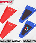 4-Pack Magnetic Wrench Organizer With 64 Slots For SAE And Metric Wrenches, red and blue trays for tool storage