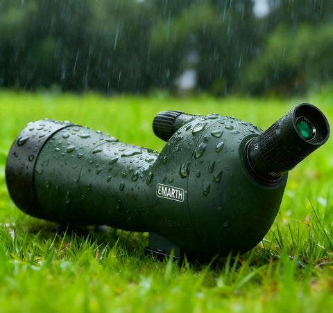 Go To 20 To 60x60 Zoom Angled Spotting Scope With BAK4 Optics Waterproof For Hunting And Birdwatching Includes 14 Inch Tabletop Tripod And Carry Bag Lightweight 1.37 Lb Ideal For Target Shooting And Wildlife Viewing on wet grass