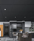 Modern kitchen with 12 Pack Smooth Drop Ceiling Tiles 2x2 Feet Fire Rated Waterproof Reusable Premium PVC No Sag Or Breakage Black