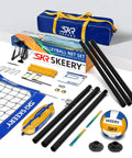 Heavy Duty Outdoor Volleyball Net Set With Anti Sag Design And Adjustable Aluminum Poles Portable Backyard Beach Net System Blue For Grass And Sand Easy Setup And Sturdy Stands For Competitive Play displayed with components