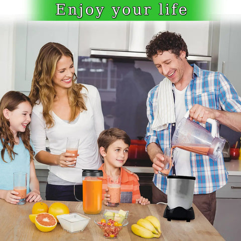 Family using Two Pack Tall 22 Ounce Blender Cups With Flip Top To Go Lid For Smoothies And Shakes, Dishwasher Safe Mug With Handle, Replacement