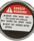 Fits All Makes And Models Radiator Cap With 16 Psi Micro Cap Closed System Precise Pressure Control warning label top view