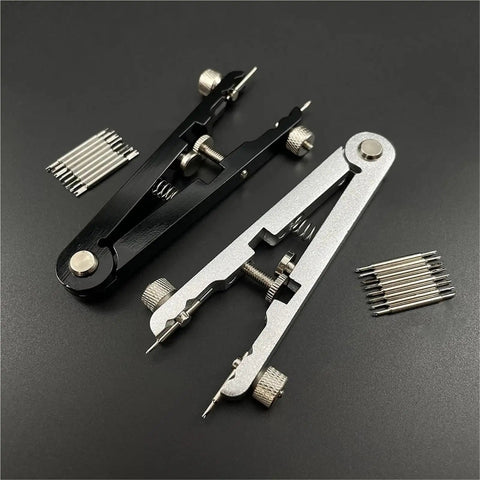 Watch Repair Kit 6pcs Aluminum Alloy Tools Set for Band Pins with polished tips on black and silver pliers