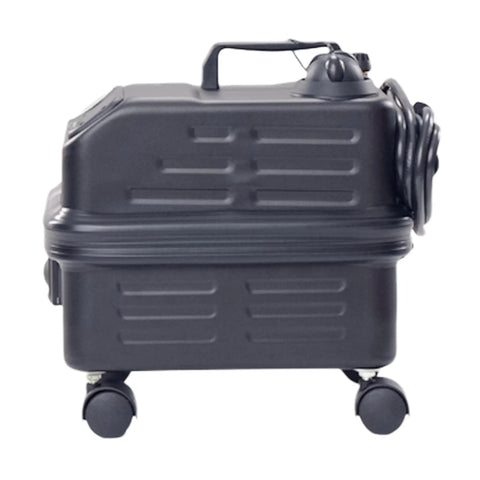 Heavy Duty Commercial Steam Cleaner With 90 Psi And 325 Degrees Dual Boiler Setup For Continuous Refill side view on wheels.