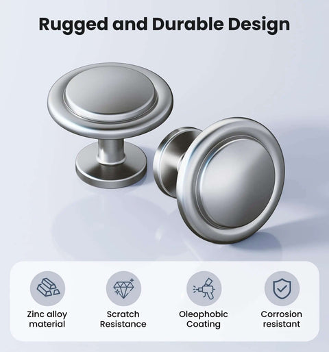 30 Pack One And One Quarter Inch Brushed Nickel Solid Zinc Alloy Euro Style Cabinet Knobs with durability features