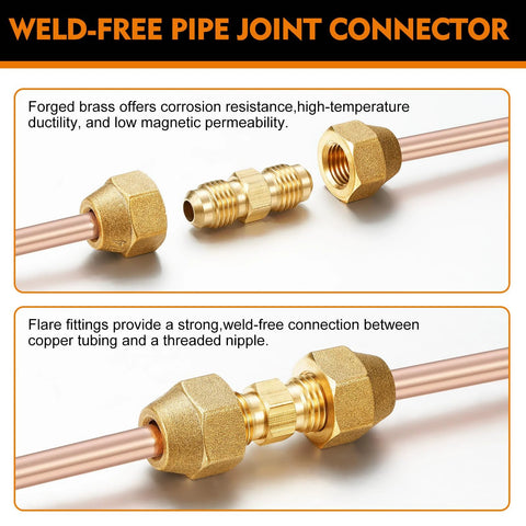 Relaxweex 4-pack copper pipe extension connectors with brass flare nuts (1/4" and 3/8") for HVAC.