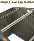 Interior view of Heavy Duty 6x6 Outdoor Storage Shed With Lockable Double Doors, Galvanized Steel Build highlighting the crossbeam
