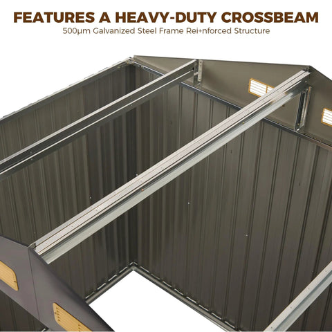 Interior view of Heavy Duty 6x6 Outdoor Storage Shed With Lockable Double Doors, Galvanized Steel Build highlighting the crossbeam