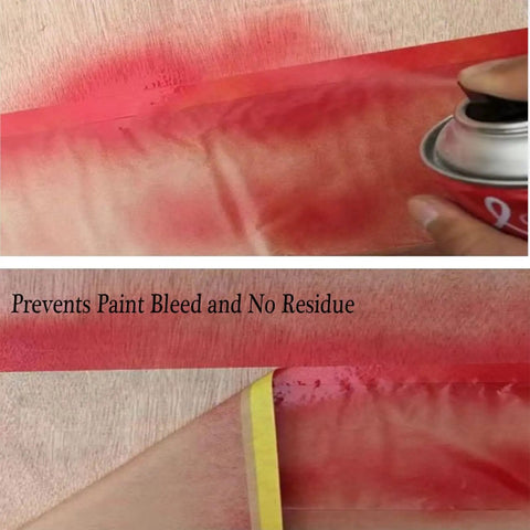 Adhesive Masking Paper Roll No Fuss 20 Inch by 50 Feet for Auto Body and Wall Masking in use with red spray paint application.