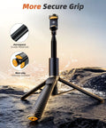 All In One Phone Tripod And Selfie Stick With Remote For iPhone And Android ultra portable, lightweight with secure grips on rocks.