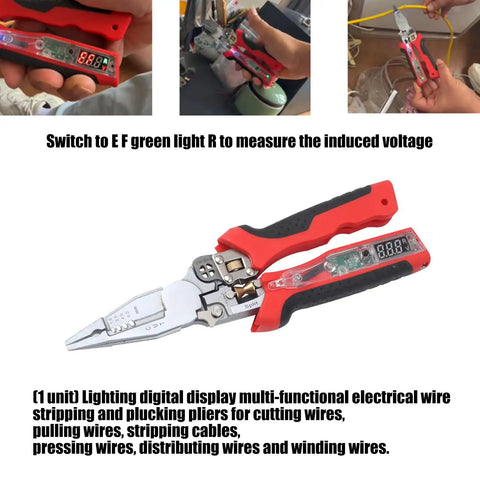 Rugged Pliers Cable Stripper And Wire Cutter With Built In Voltage Tester LED Work Light Digital Multimeter Compatible