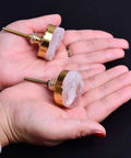 Rose Quartz Crystal Cabinet Knobs Set of 4 Gold Plated Round Dresser and Cupboard Drawer Handles Pink Stone Kitchen Cabinet Hardware