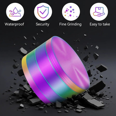 Two Inch Spice Grinder For Home Cooking, Compact Manual Herb Grinder in bold color, showcased with features icons above
