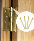 Close-up of 4 Pack 3.5 Inch Door Hinge Pins for Interior Wood Doors Replacement Hinges with Round Corner Design installed on wood door.