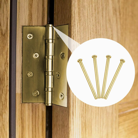 Close-up of 4 Pack 3.5 Inch Door Hinge Pins for Interior Wood Doors Replacement Hinges with Round Corner Design installed on wood door.