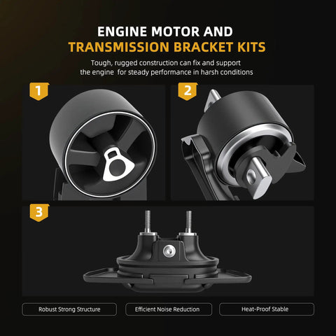 Engine motor mount and transmission bracket kit close-up, robust design for Chrysler 200, Sebring, and Dodge Avenger.