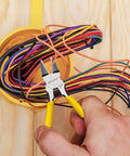 BOOSDEN 6.5-inch spring-loaded wire cutter with yellow handles and flush jaws.