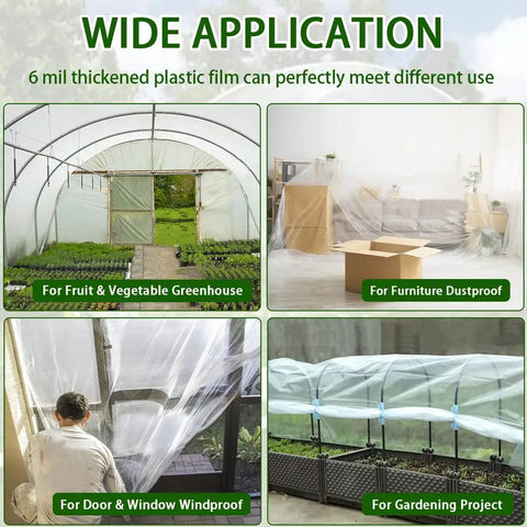 6 Mil Greenhouse Plastic Film Sheeting Cover 8 By 26 Feet UV Resistant Clear Polyethylene Film For Hoop Houses Gardening Farming And Agriculture Tough Transparent Easy To Install