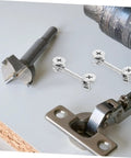 20 Sets Furniture Connecting Cam Fittings Kit Connectors Dowels For Cabinets, tools and fittings laid out for assembly