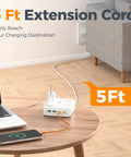 12 In 1 Power Strip With Surge Protection Boasts Eight Ac Outlets And Four Usb Ports Connected To A Five Foot Extension Cord with plugged devices.