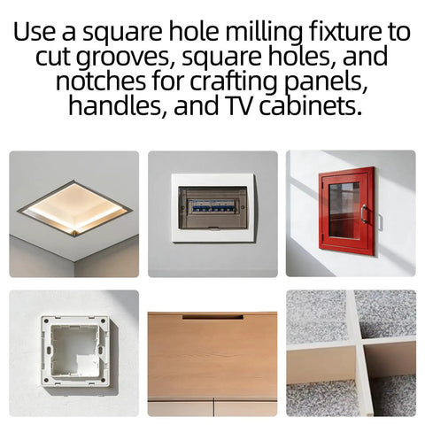 Heavy Duty Adjustable Rectangle Router Jig 21 Inch Aluminum Woodworking Template used for square hole milling fixture in various cabinetry applications.