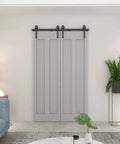 Heavy Duty Bi-Fold Barn Door Hardware Kit For Four Doors With Side Mounted Rollers Smooth Quiet Sliding Installed Example