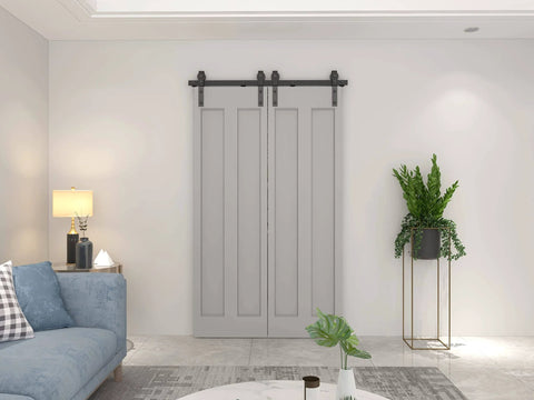 Heavy Duty Bi-Fold Barn Door Hardware Kit For Four Doors With Side Mounted Rollers Smooth Quiet Sliding Installed Example