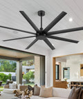 65 Inch Ceiling Fan With Remote Control No Light Black DC Motor Ultra Quiet 8 Reversible Blades for indoors and outdoors installed in living room