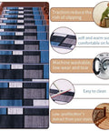 No Slip Stair Treads For Wooden Stairs 13 Pack 8 Inch By 30 Inch Indoor shown on staircase, blue grey, feature highlights