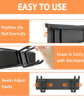 Close-up of 48 Inch Garage Tool Organizer Wall Mount Heavy Duty Steel Rack hooks, rail setup, and hand snapping in place.