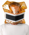 Person wearing Fire Smoke Mask With Ninety Five Percent PM Two Point Five Filtration Thirty Minute Lifesaver Escape For Adults And Kids