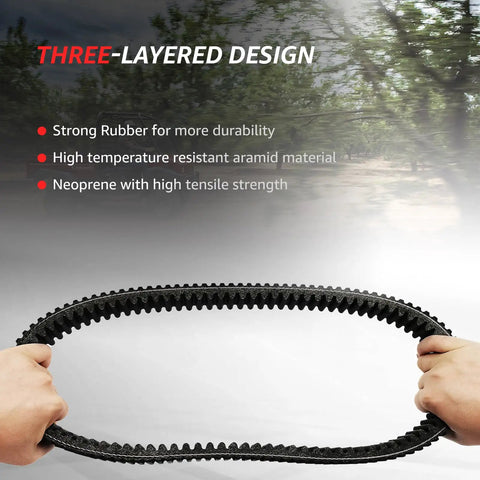 Person holding Heavy Duty Drive Belt For Kawasaki Mule 3000 3010 3020 4000 4010 4x4 Models 2001 to 2024 Replacement KAF620