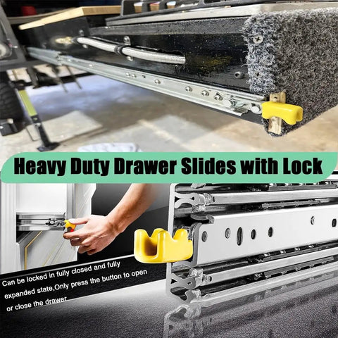 Heavy Duty Bottom Mount Drawer Slides With 500 Lb Capacity Full Extension Built Of Cold Rolled Steel with locking mechanism
