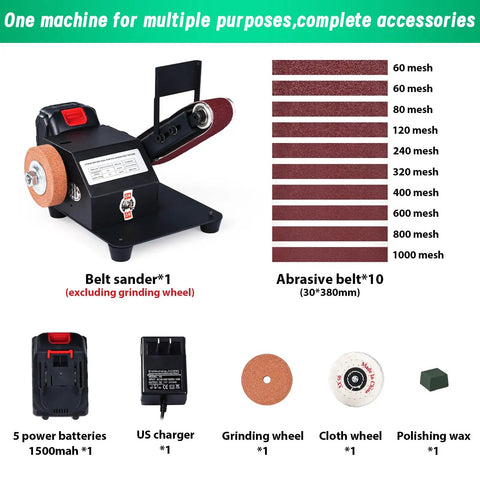 Top Shelf Compact 90 Degree Vertical Belt Sander With Electric Knife Sharpener Bench Grinder Kit accessories and abrasive belts.