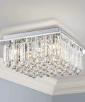 Raindrop Crystal Chandelier With Chrome Finish Modern Flush Mount Ceiling Light in living room, eight G9 sockets visible