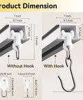 Ceiling Curtain Track For Room Divider, Aluminum Ceiling Mount Rail Set With Roller Hooks, White Finish, 6Ft To 9Ft, Heavy Duty, dimensions and hooks shown.