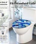 Elongated Blue Stained Glass Effect Abstract Mosaic Flowing Toilet Seat on a standard toilet in a modern bathroom setting.