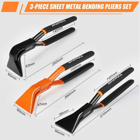 Three Piece Hand Seamers And Sheet Metal Bender Set With Straight 45 Degree And 90 Degree Pliers For Roofs HVAC Workshop And DIY Projects Heavy Duty Forged Steel Construction For Precise Consistent Bends