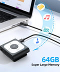 64GB Clip MP3 Player With Bluetooth For On The Go Music Ultra Portable Clip On Player With Simple Button Controls Hands Free Listening