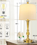 Set Of 2 Touch Control Table Lamps With USB Charging Ports, 3 Way Dimmable, Modern Nickel And Gold Finish with dimensions