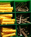 Heavy-Duty 180-Piece Self-Tapping Anchor Kit With Plastic Expansion Tubes And Cross Screws No-Prep Install Yellow Zinc Plated Carbon Steel Drywall Anchors For Strong Wall Mounts, yellow anchors and screws in organizer