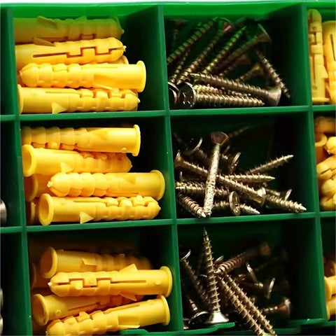 Heavy-Duty 180-Piece Self-Tapping Anchor Kit With Plastic Expansion Tubes And Cross Screws No-Prep Install Yellow Zinc Plated Carbon Steel Drywall Anchors For Strong Wall Mounts, yellow anchors and screws in organizer